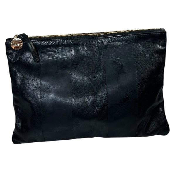 Clare V. - Women’s Flat Leather Clutch Handbag, Stripe Zippered - One Size Black - Picture 2 of 10